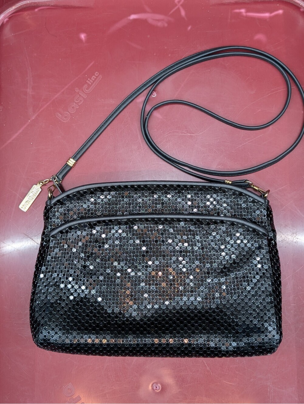 Vtg Whiting and Davis International Black Metal Mesh Crossbody Evening Bag Purse